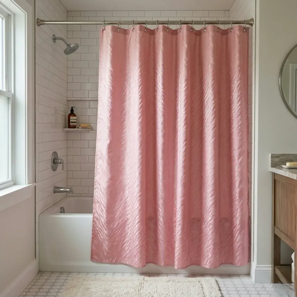 Cortina de baño rosa pvc efecto vidriera