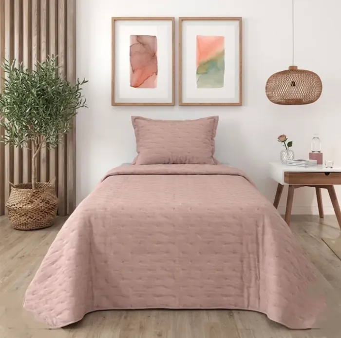 Colcha boutie rosa nude cama 90