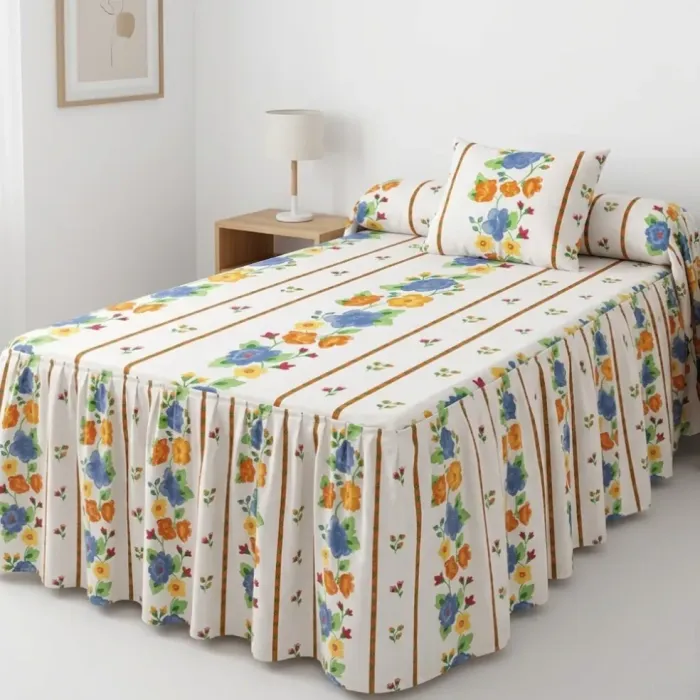 Colcha de verano flores volante. Cama 80
