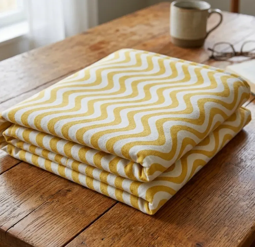 Colcha de verano Ondas amarillas y beige. Cama: 90