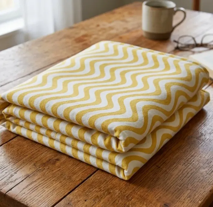 Colcha de verano Ondas amarillas y beige. Cama: 90