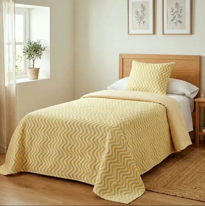 Colcha de verano Ondas amarillas y beige. Cama: 90 - 1