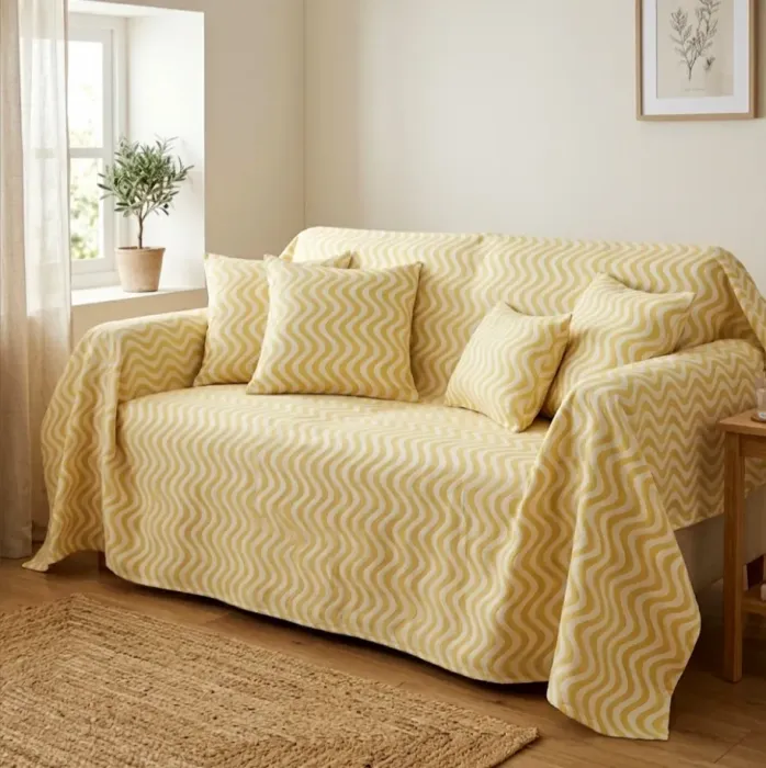 Colcha de verano Ondas amarillas y beige. Cama: 90 - 2