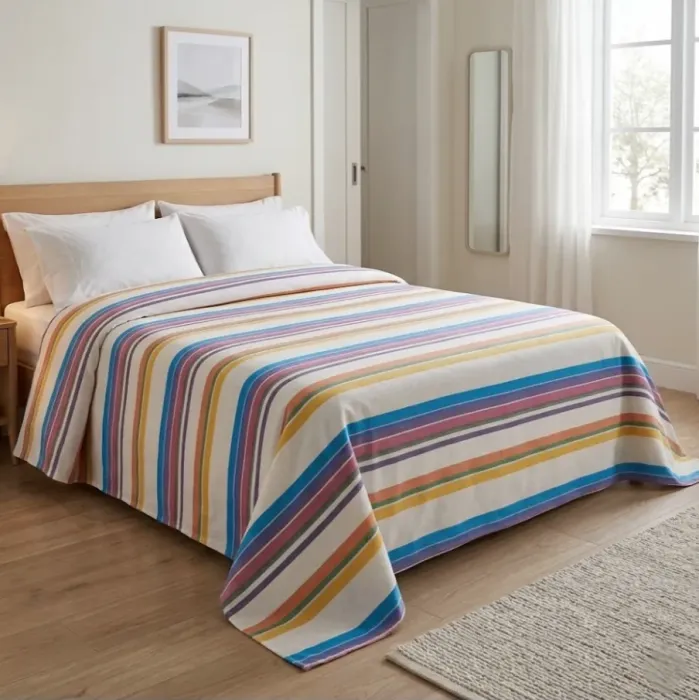 Colcha multiusos rayas Arco iris. Cama: 135/150