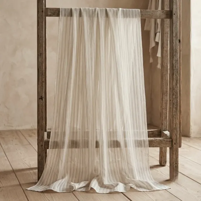 Tela visillo rayitas 30% lino - 4