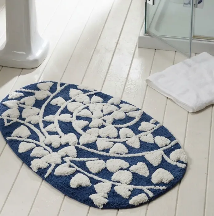 Alfombra de baño ovalada azul