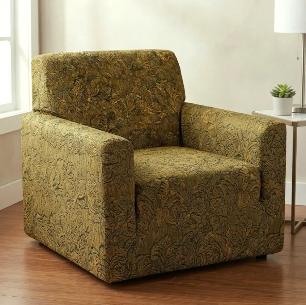 Funda sillón 1 plaza labrado verde y amarillo