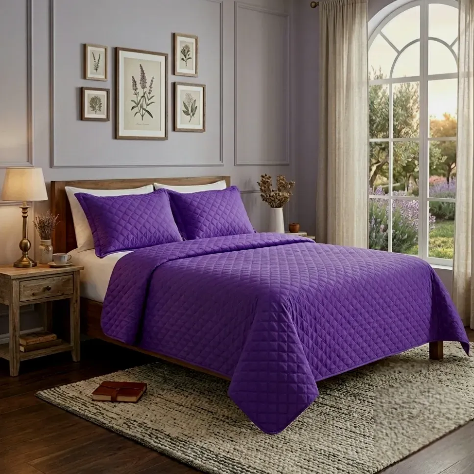 Colcha boutie reversible morada y lila. Cama 135/150