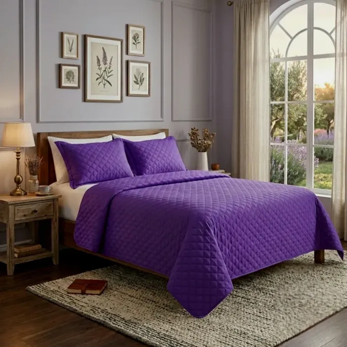 Colcha boutie reversible morada y lila. Cama 135/150