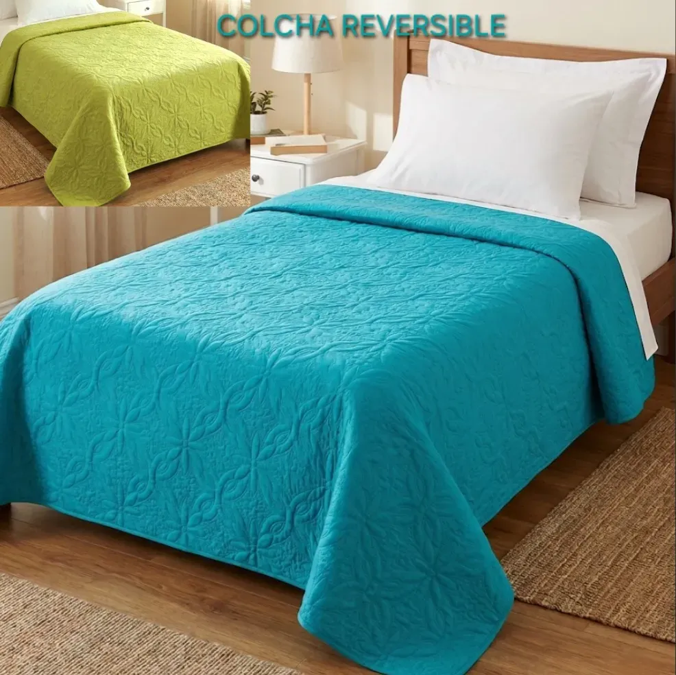 Colcha reversible turquesa/pistacho cama 90
