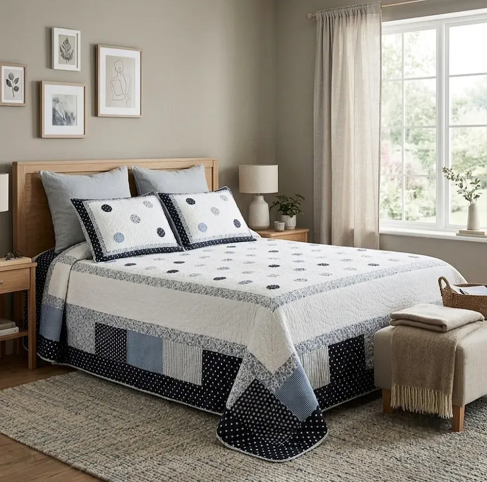Boutie algodón blanco bodoques azul cama: 150
