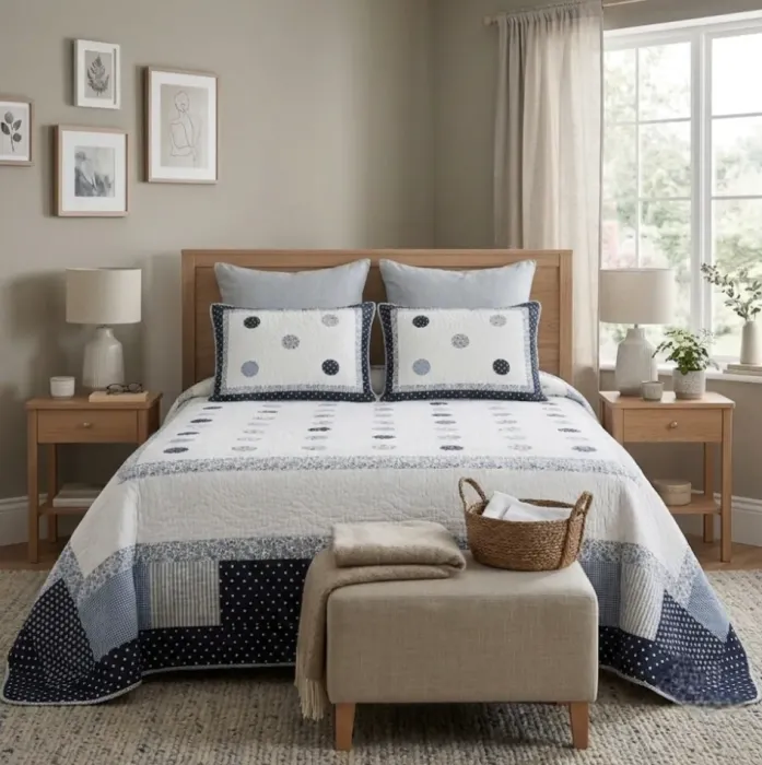 Boutie algodón blanco bodoques azul cama: 150 - 3
