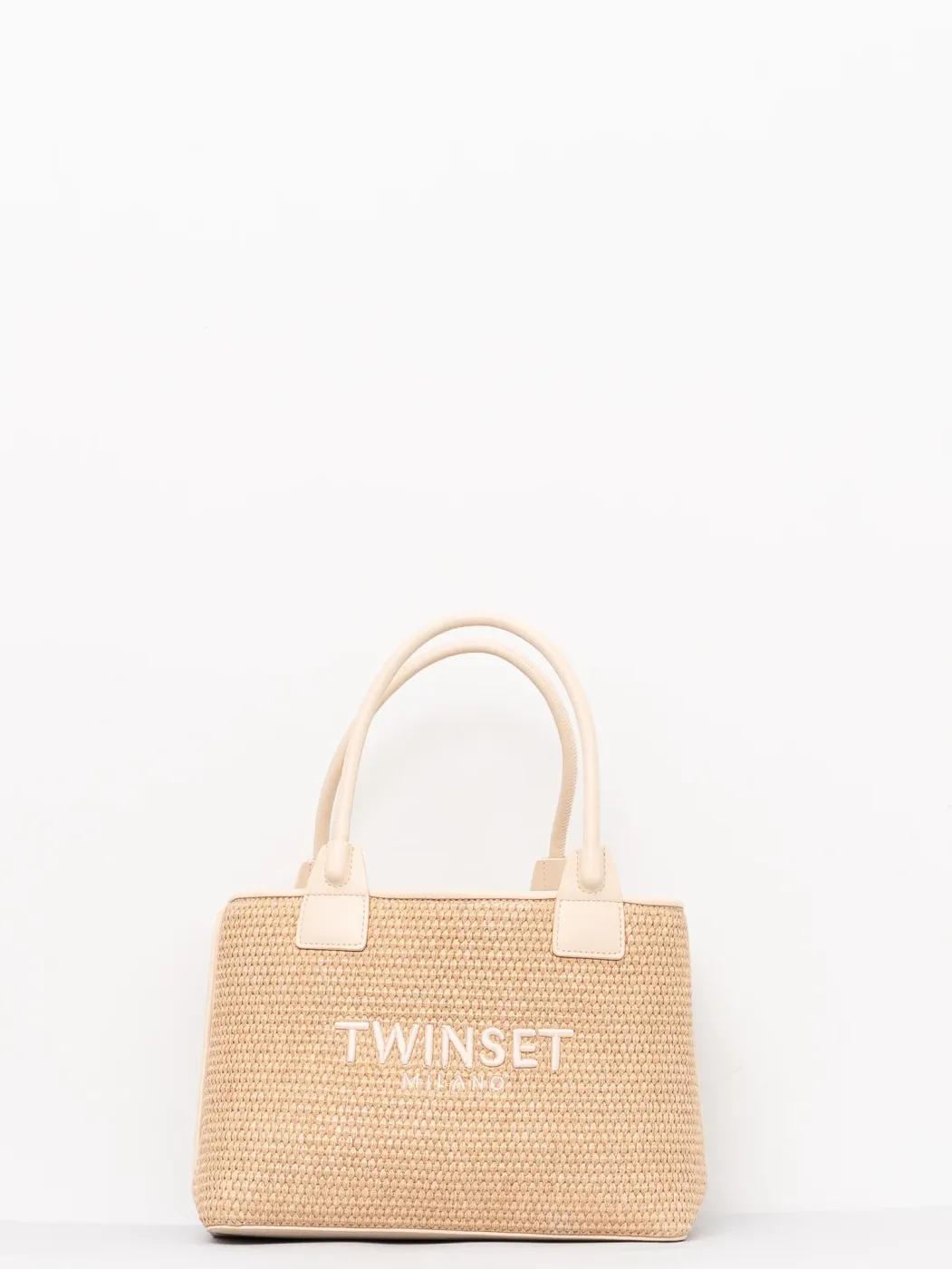 TWINSET bolso rafia mediano color natural con logo