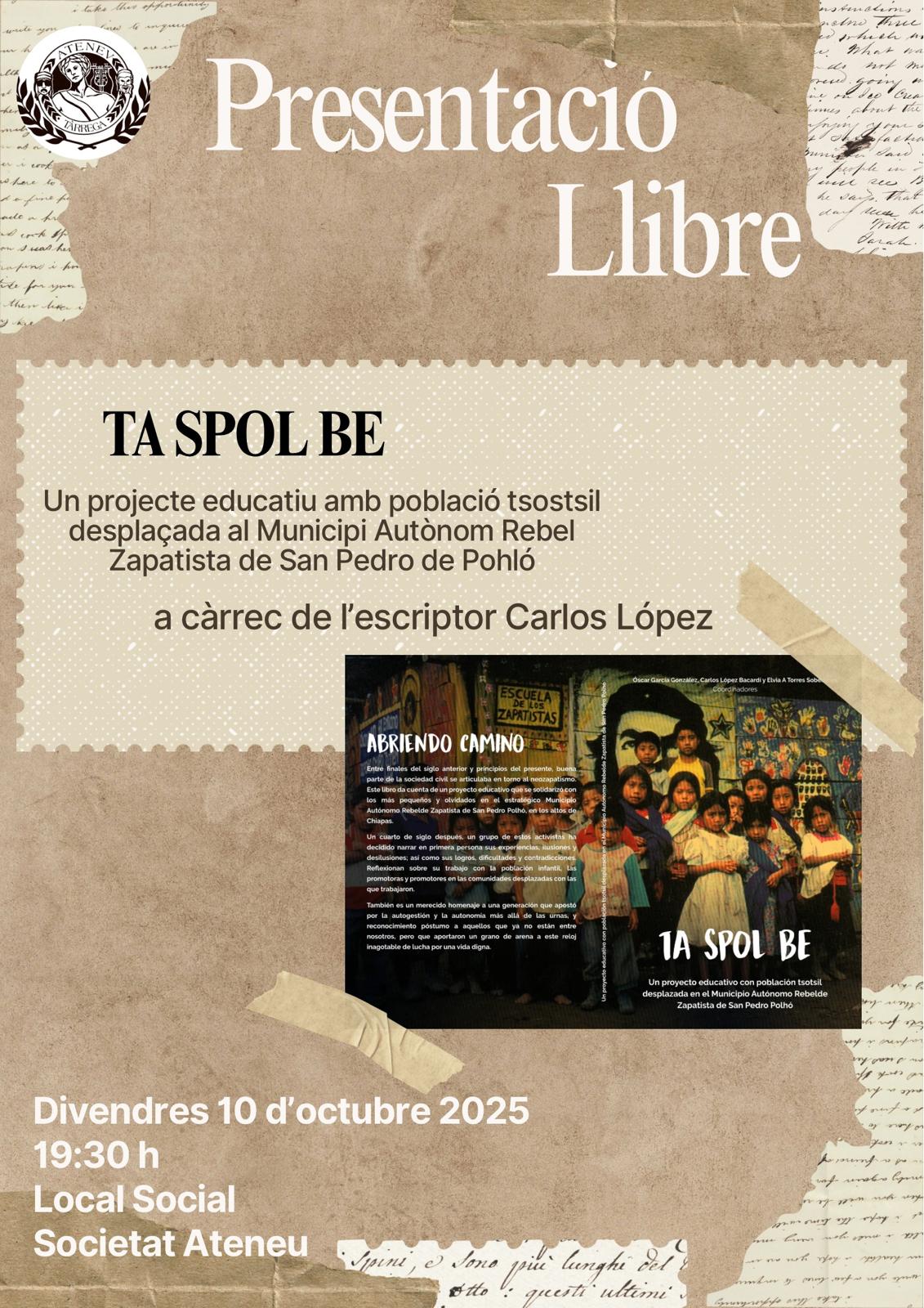 Presentació del llibre “TA SPOL BE” a càrrec de l’autor, Carlos Lopez