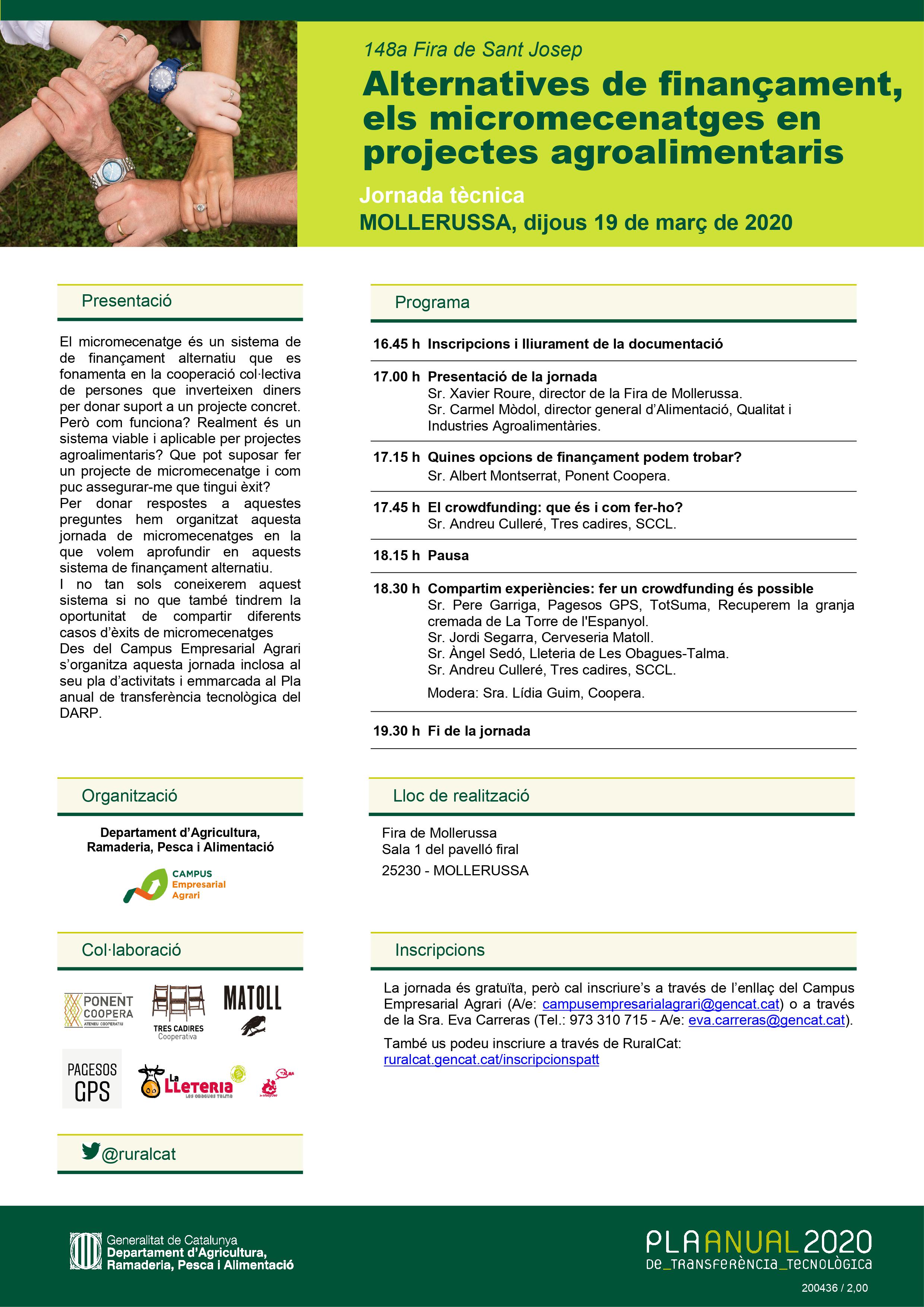 AJORNADA - Jornada tècnica: Alternatives de finançament, els micromecenatges en projectes agroalimentaris