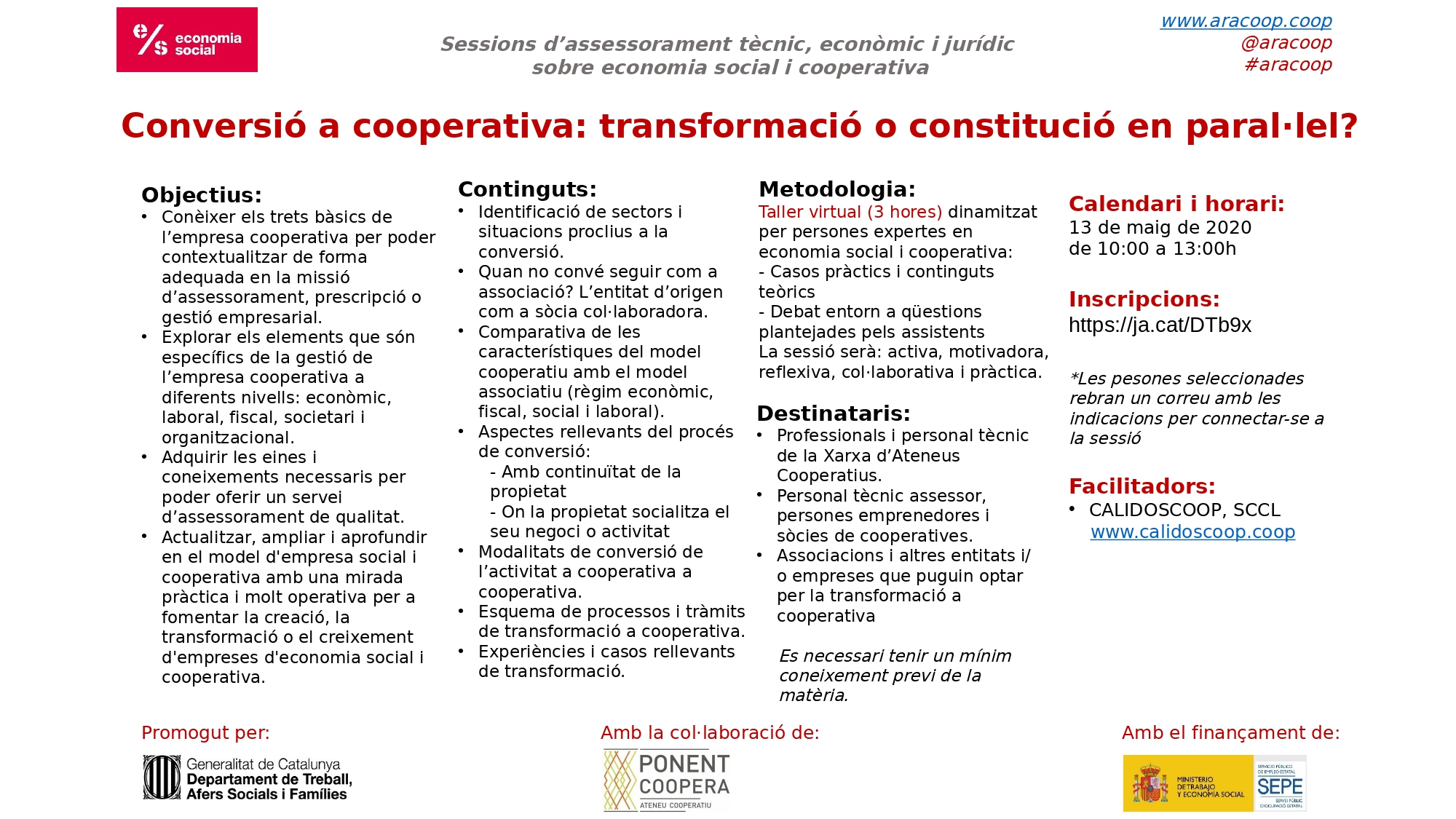 ONLINE - Conversió a cooperativa: transformació o constitució en paralꞏlel?