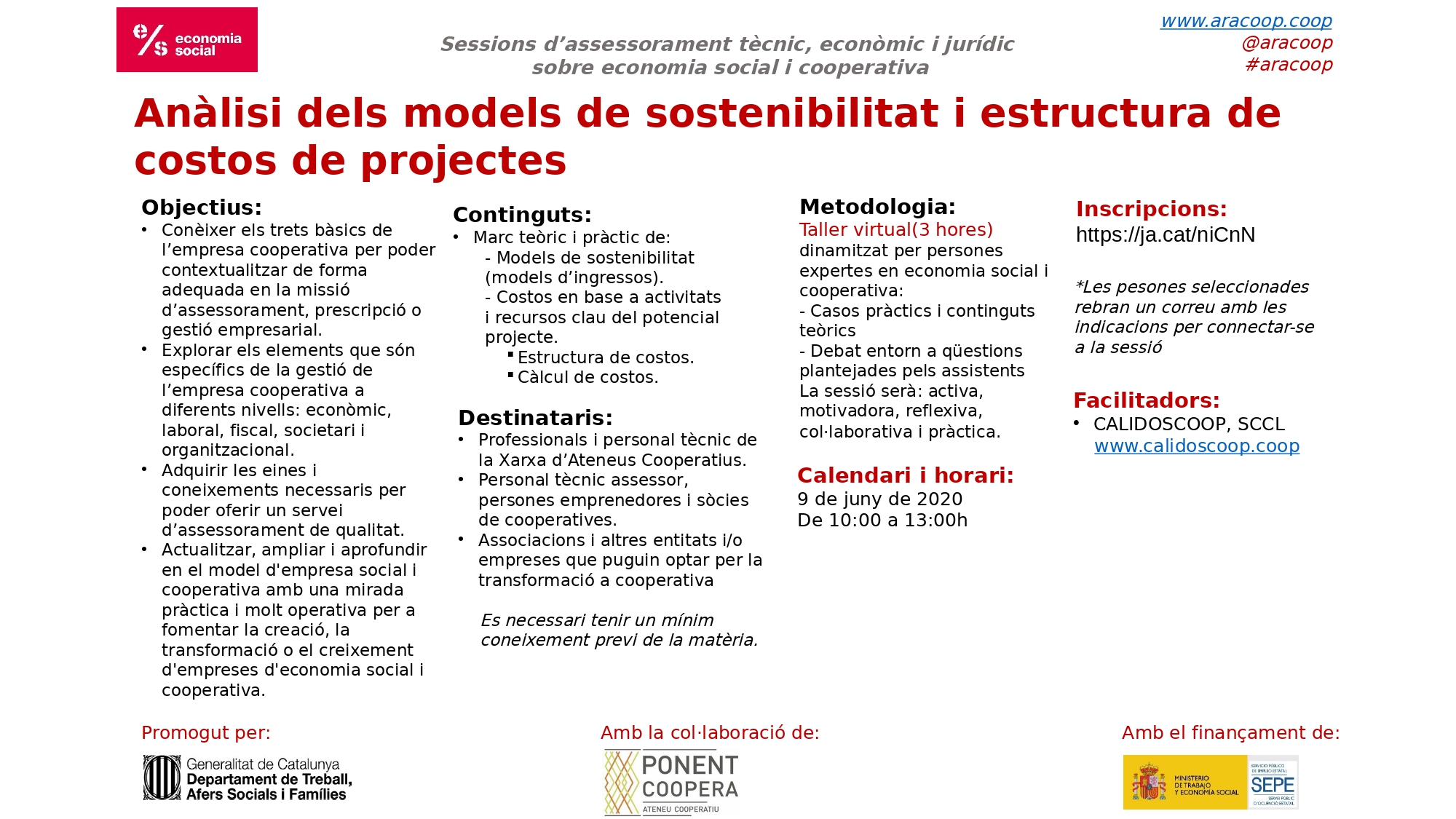 Formació Anàlisi dels models de sostenibilitat i estructura de costos de projectes