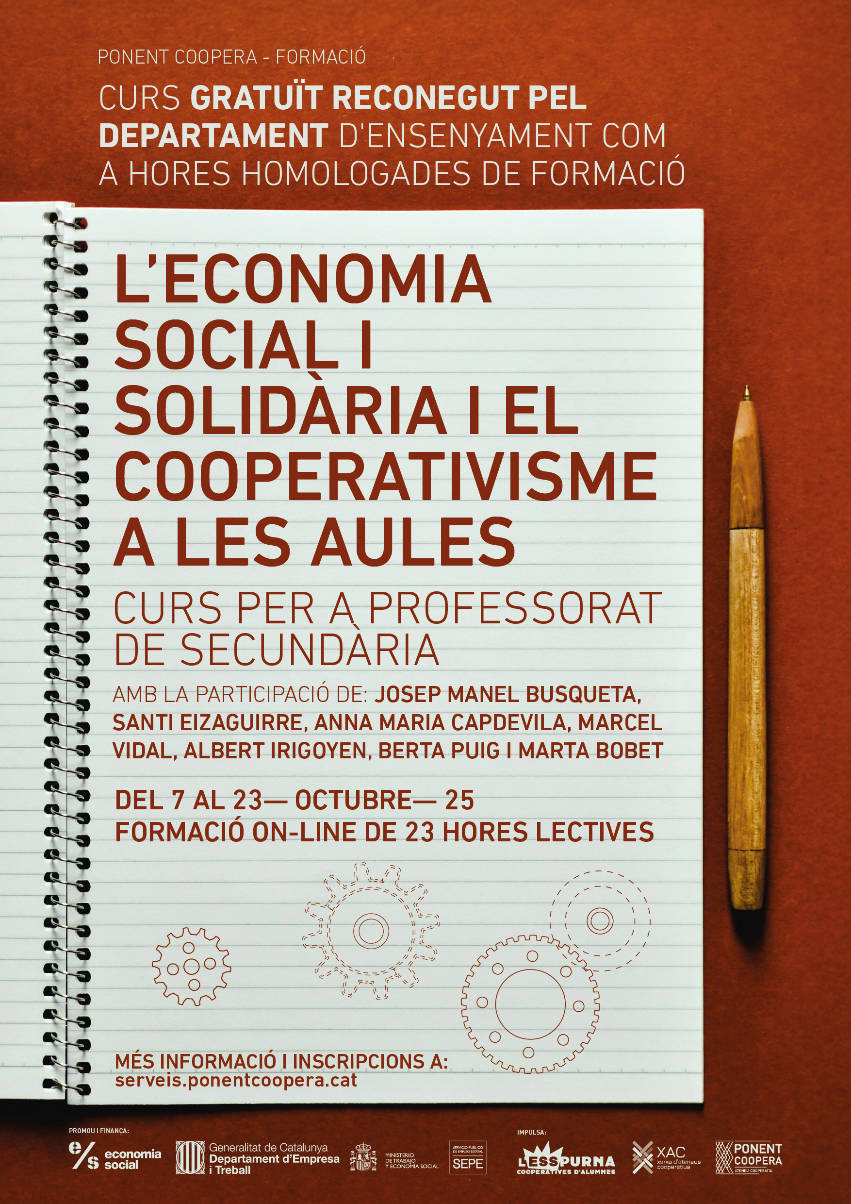 Curs per a professorat de secundària: L’Economia Social i Solidària i el Cooperativisme a les aules