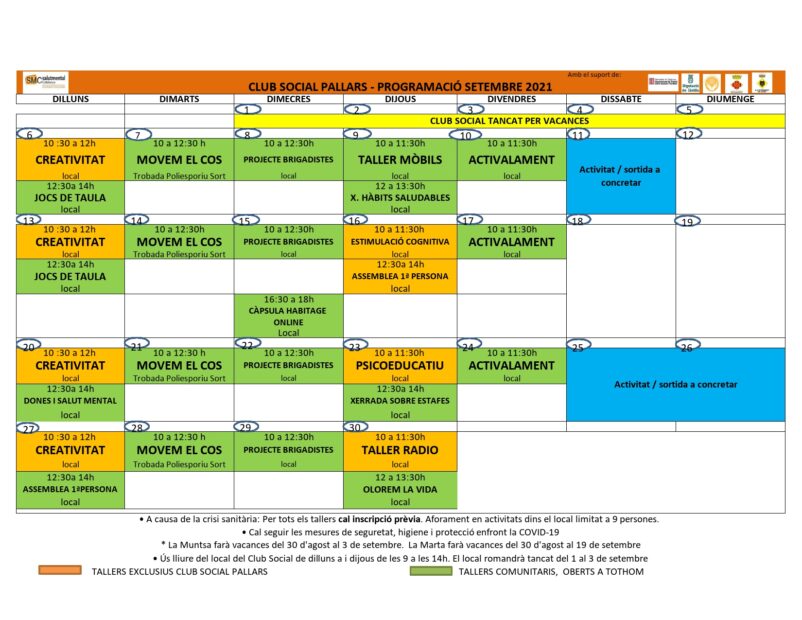 PROGRAMACIÓ SETEMBRE CLUB SOCIAL PALLARS