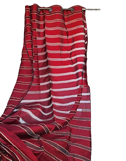 Cortina rayas horizontales roja cordón yute - 3