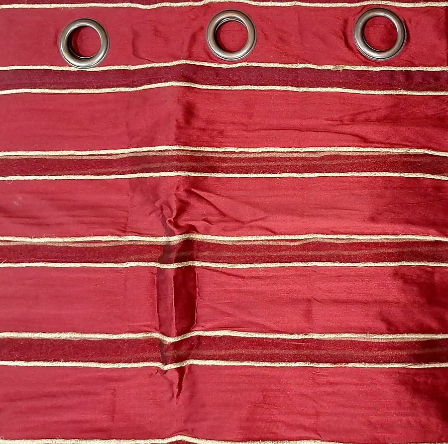 Cortina rayas horizontales roja cordón yute - 4