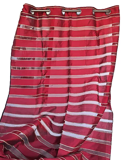 Cortina rayas horizontales roja cordón yute - 5