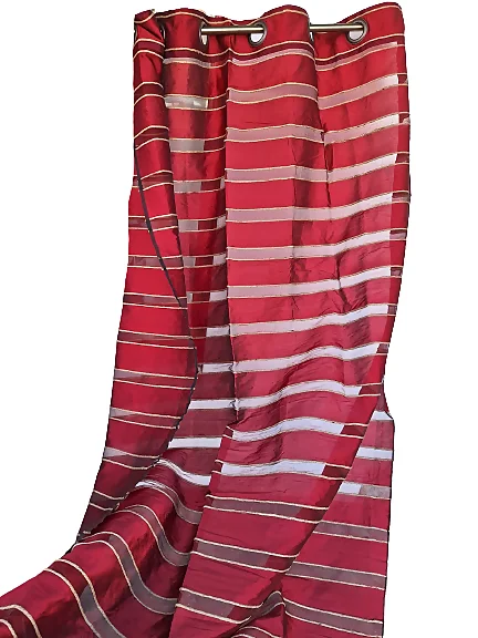 Cortina rayas horizontales roja cordón yute - 6