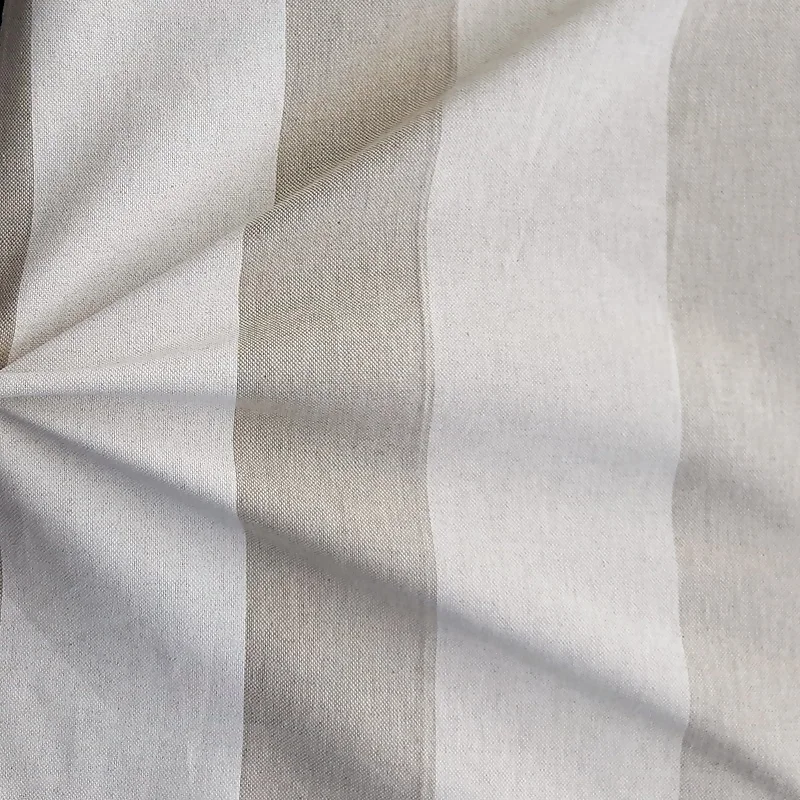 Tela loneta rayas anchas color lino y blanco