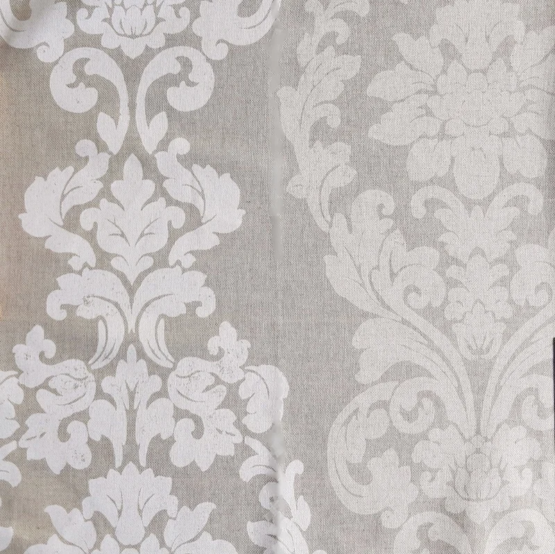 Tela loneta adamascado color lino y blanco