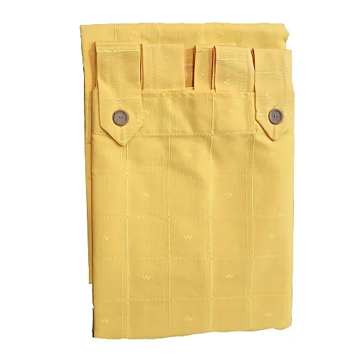 Cortina confeccionada amarilla de presillas y abrazadera