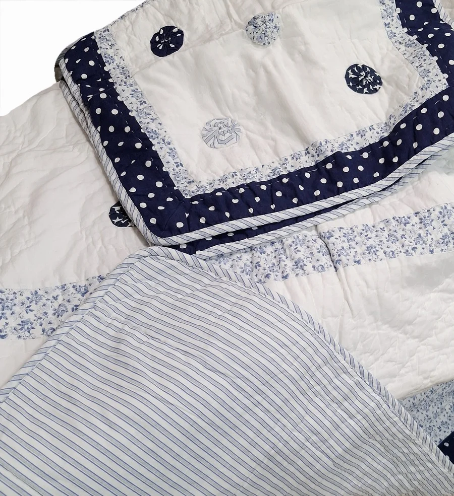 Boutie algodón blanco bodoques azul cama: 150 - 5