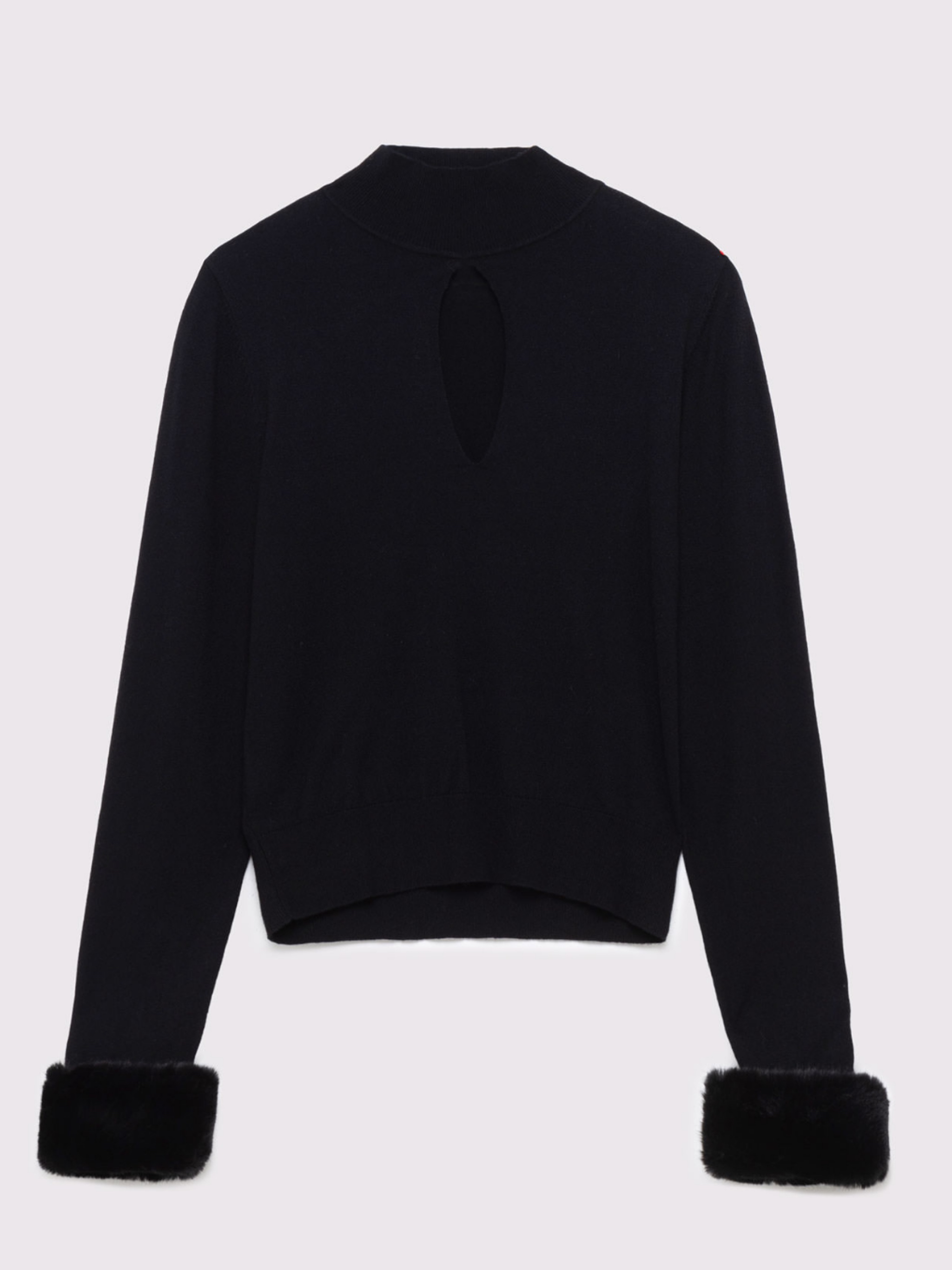 BLUGIRL jersey negro cuello monge con pelo en las mangas - 4