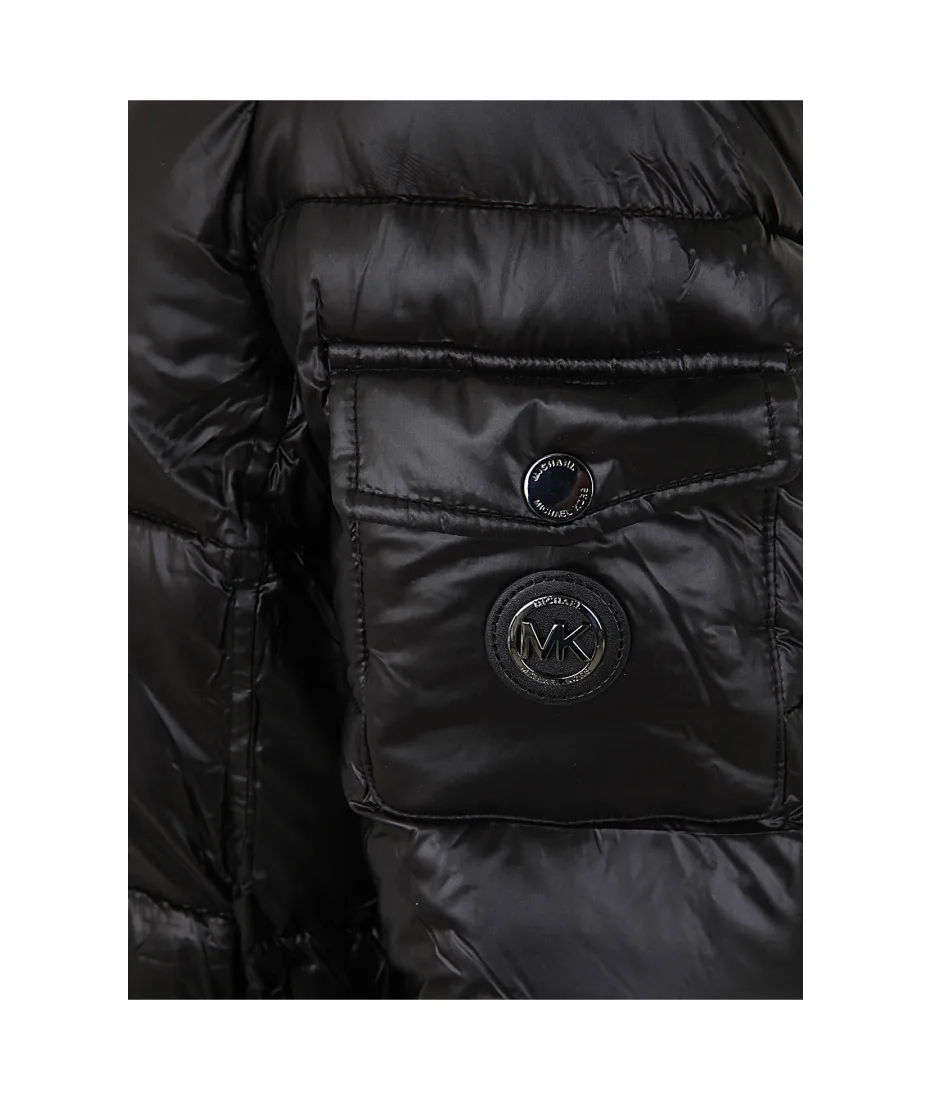 MICHAEL KORS parka acolchada color negro con cinturón, capucha y pelo - 6