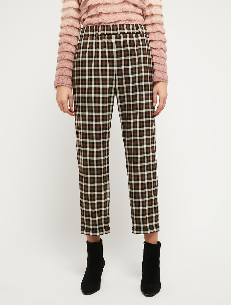 PENNYBLACK pantalón cuadro marrón y crudo con goma