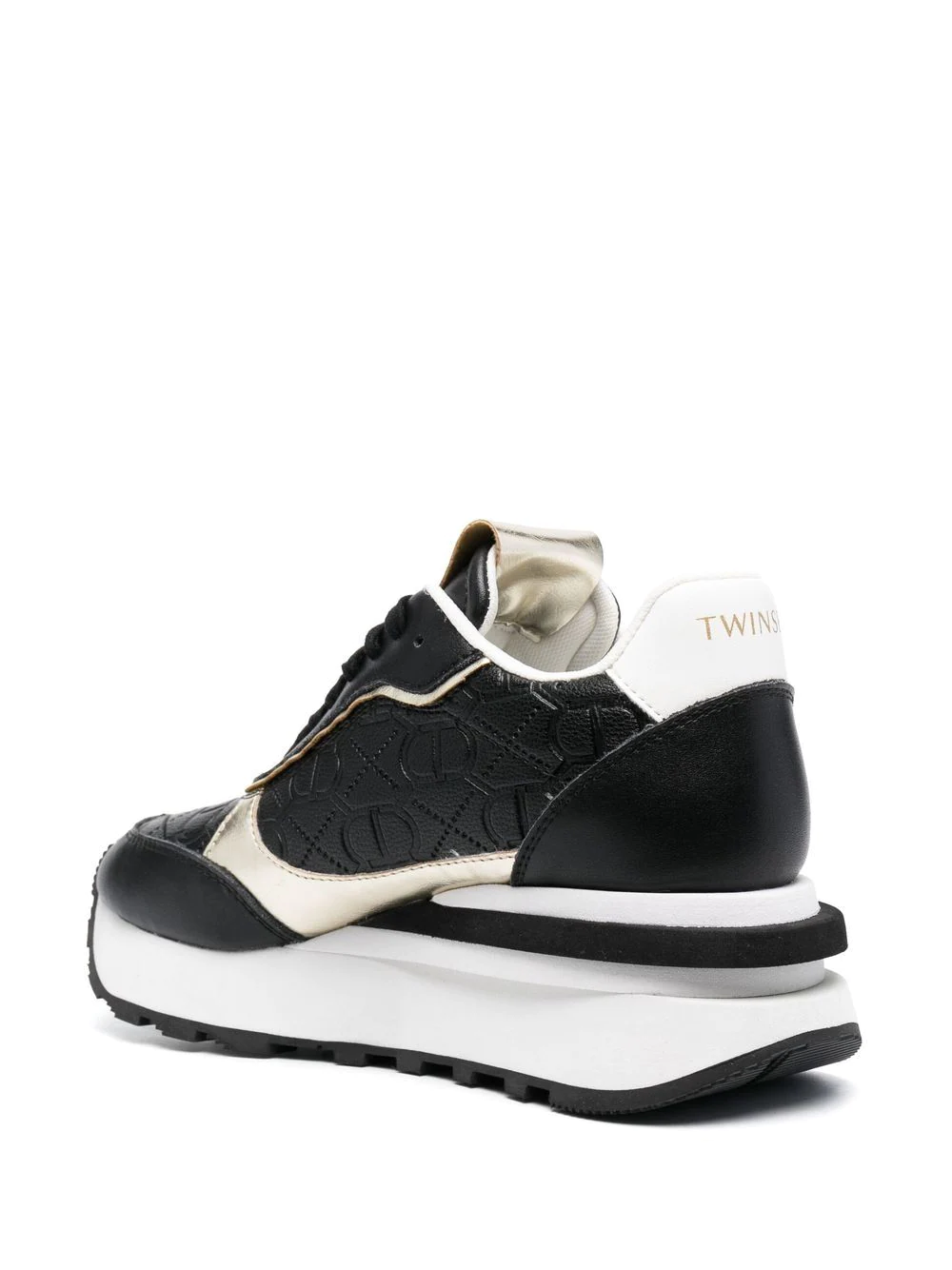 TWINSET sneaker en piel color negro y oro con logotipo en relieve - 5