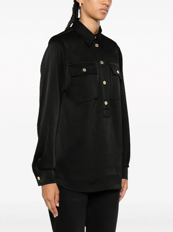 MICHAEL KORS camisa en raso color negro con  bolsillos - 3