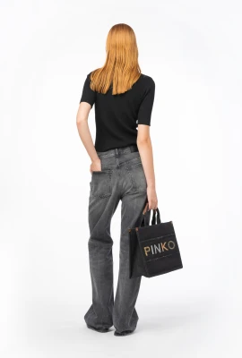 PINKO jersey m/c negro con logo en transparencia - 3
