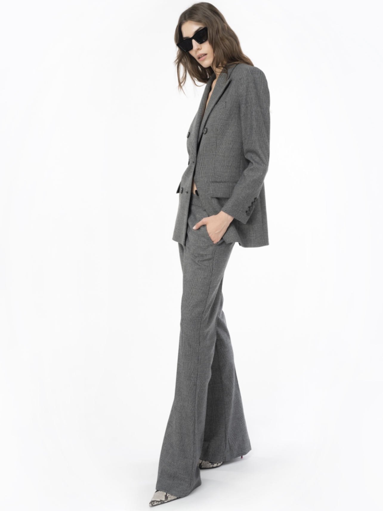 PINKO pantalón en cuadro de gales negro - 3