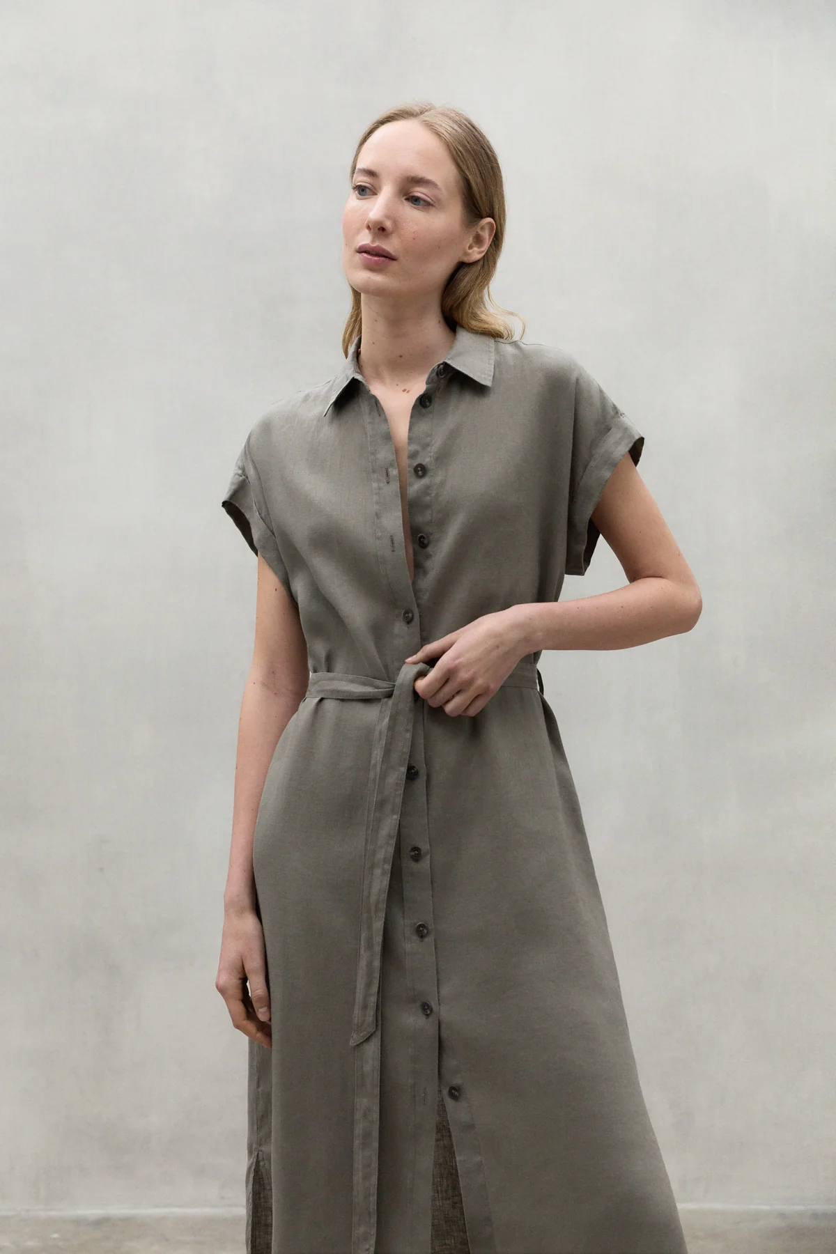 ECOALF vestido camisero en lino color caqui - 2