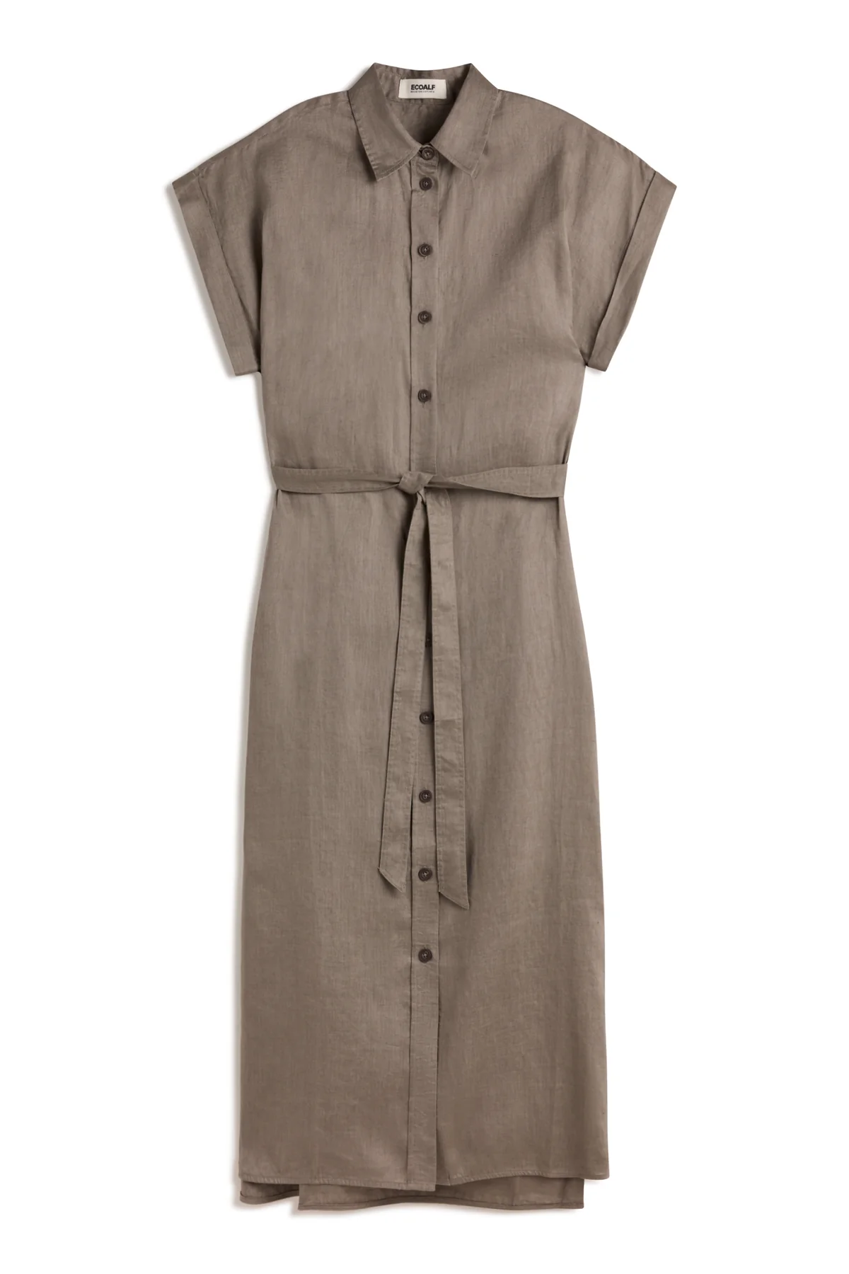 ECOALF vestido camisero en lino color caqui - 6