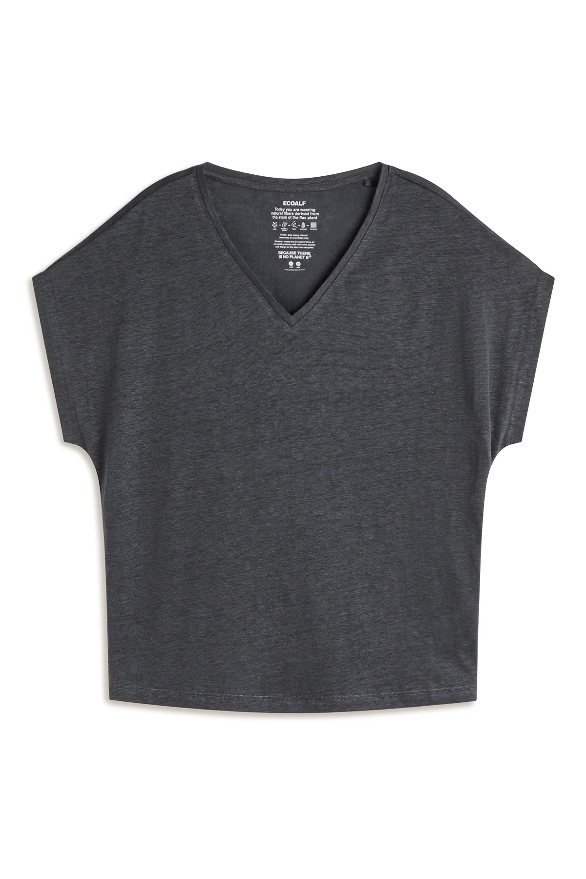 ECOALF camiseta en lino manga corta color gris y escote pico - 3