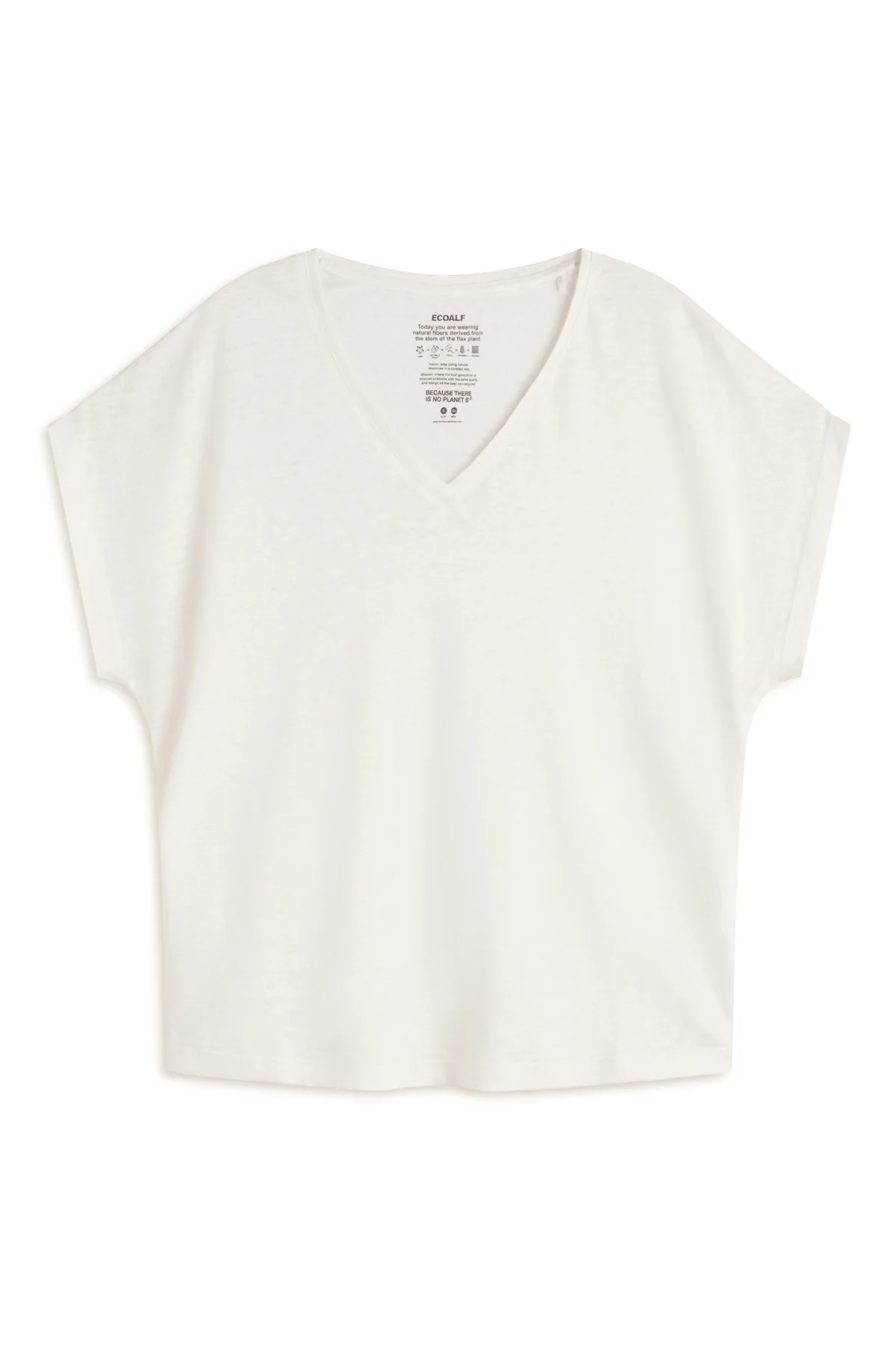 ECOALF camiseta en lino manga corta color blanco y escote pico - 3