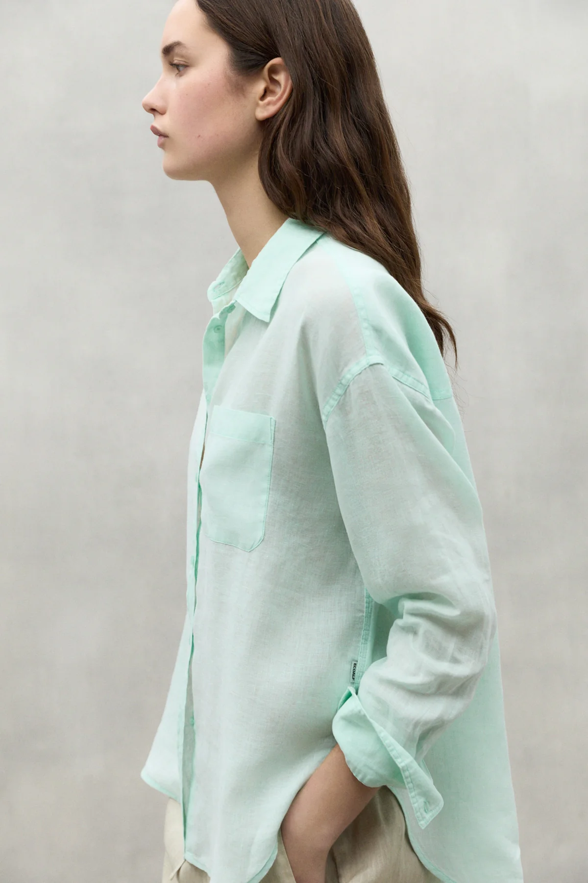 ECOALF camisa manga larga en lino color verde agua - 3