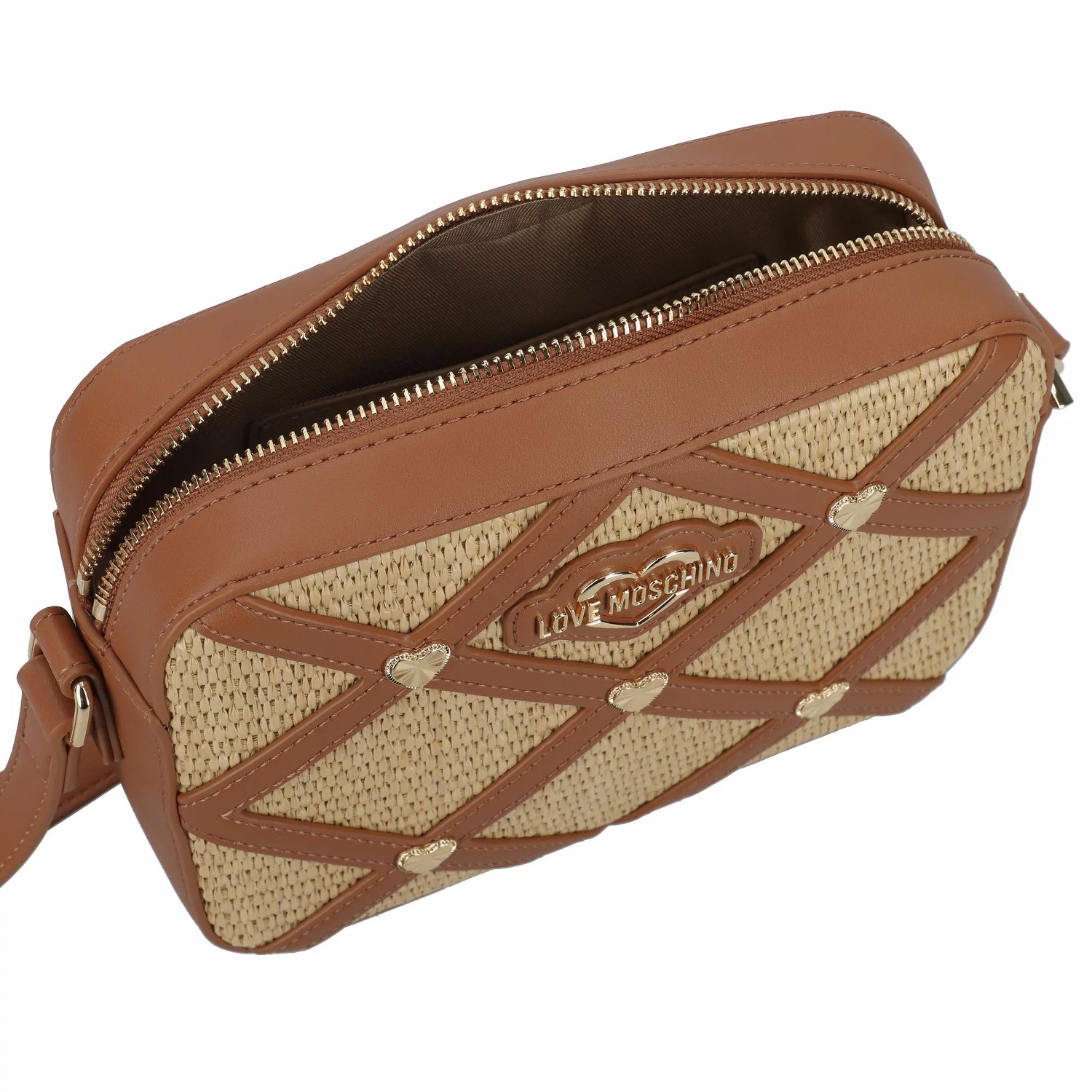 LOVE MOSCHINO bandolera en rafia camel con vivos piel - 5