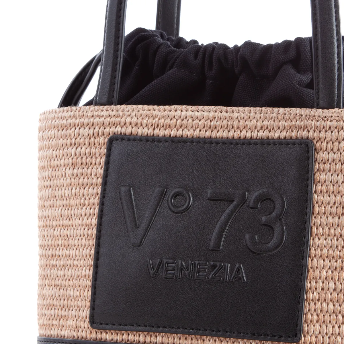 Vº73 bolso tipo judas en rafia combinado natural  y negro - 3