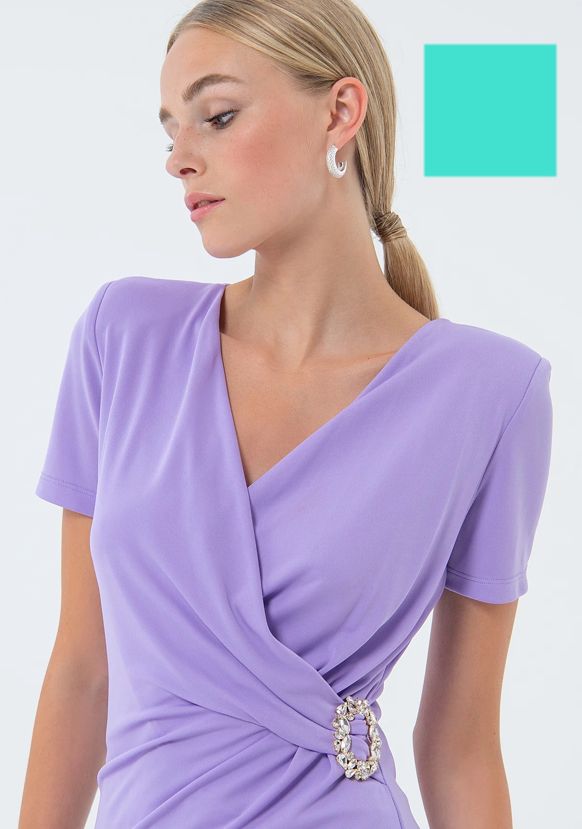 FRACOMINA vestido manga corta cruzado turquesa - 3