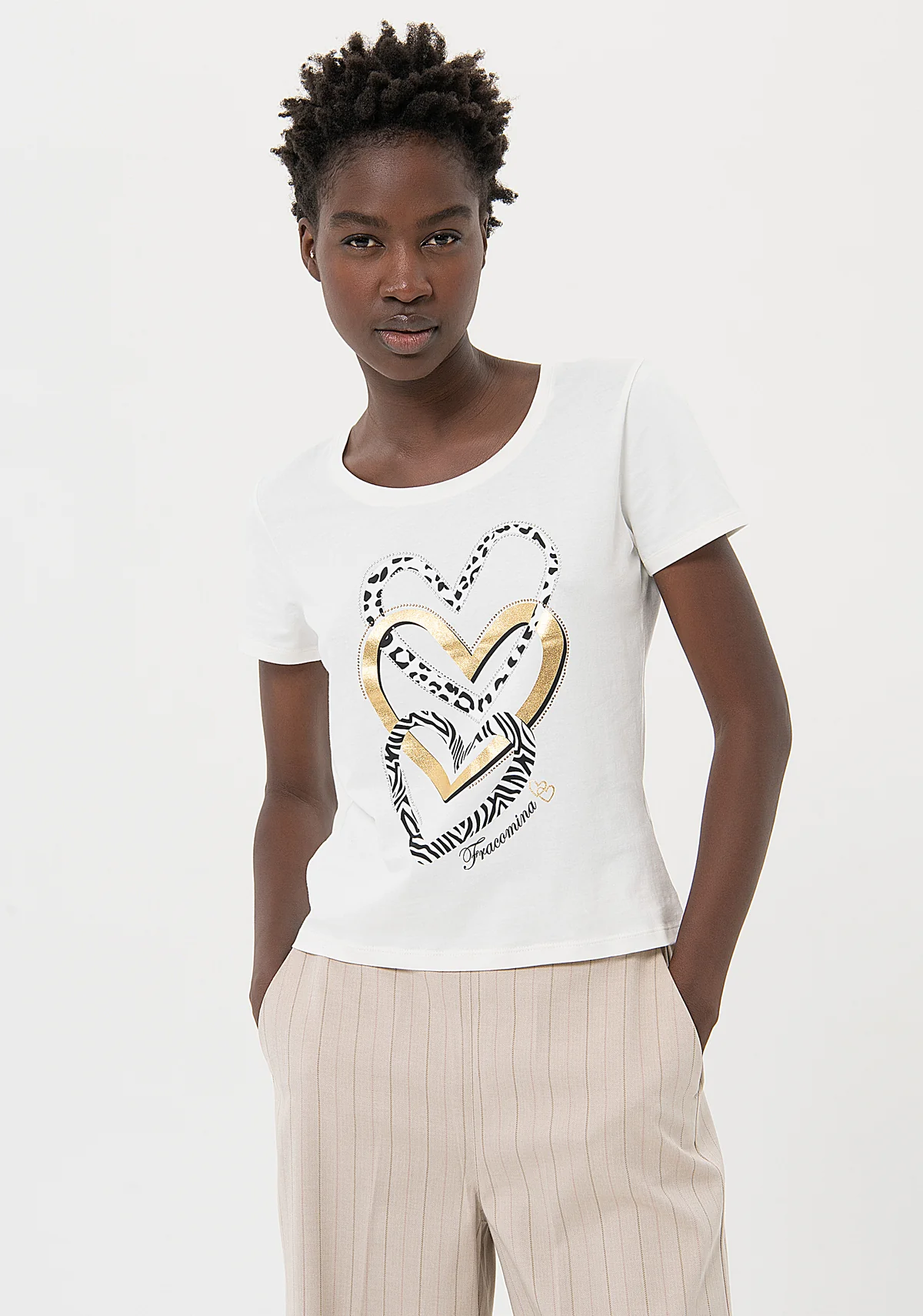 FRACOMINA camiseta manga corta blanco con  corazones