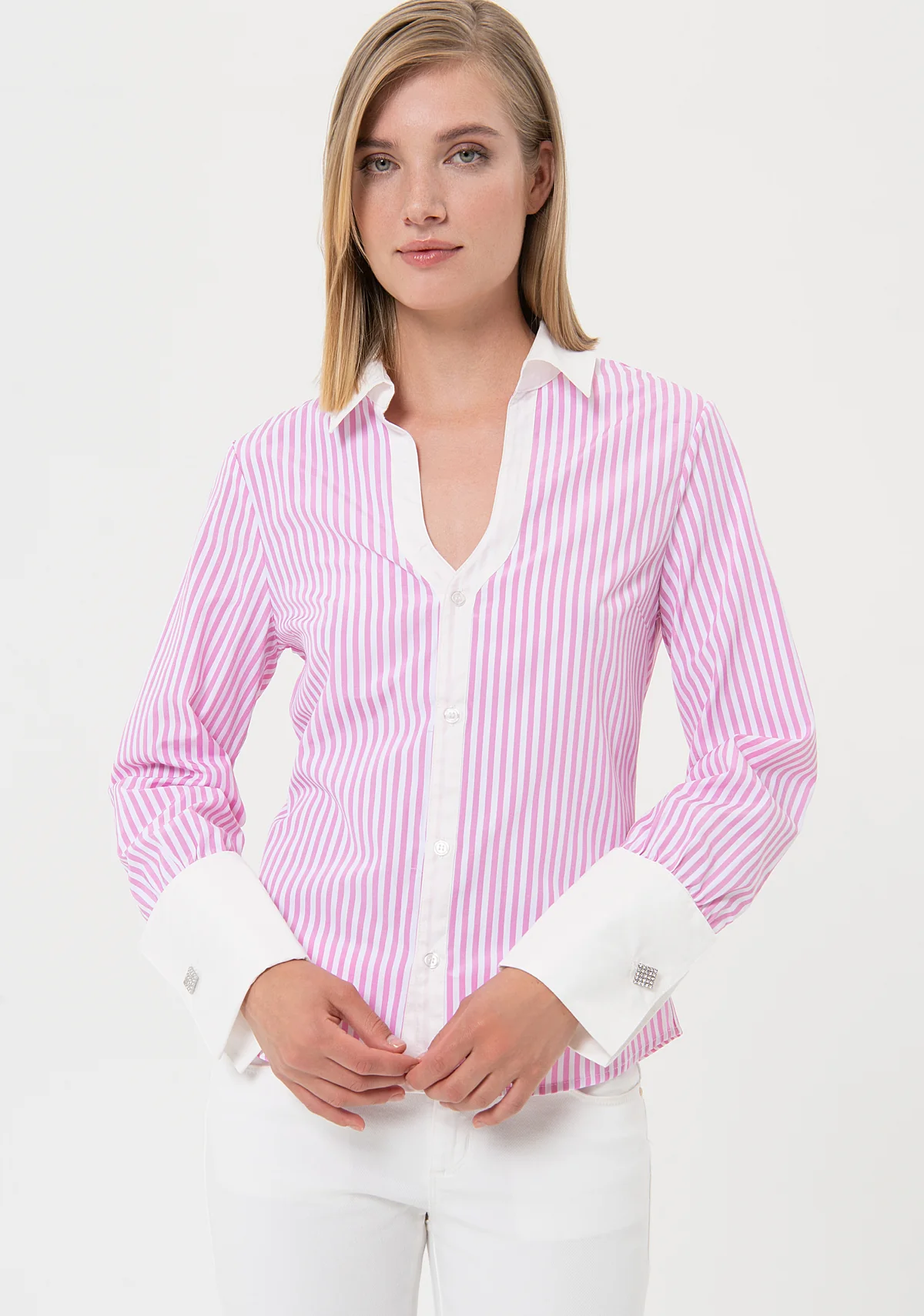 FRACOMINA camisa en rayas rosa y blanco - 2