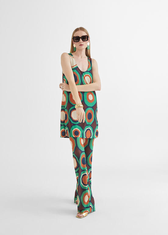 LOLA CASADEMUNT BY MAITE top estampado verde  y naranja con círculos