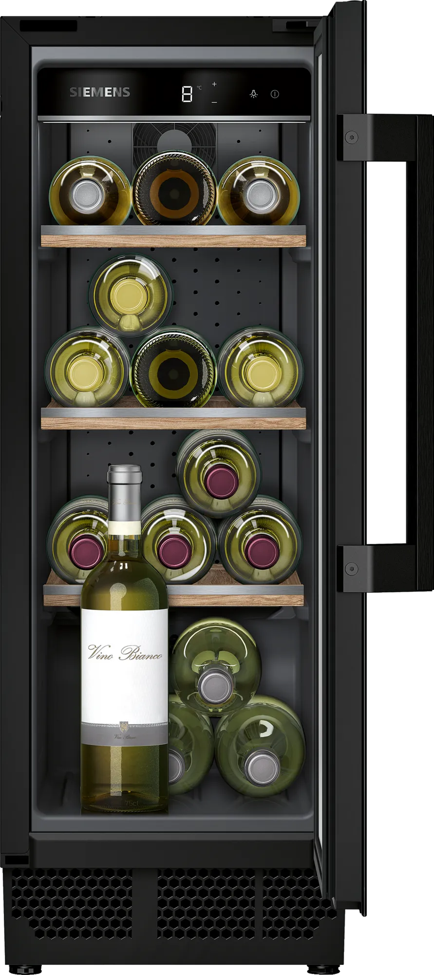 Vinoteca integrable LuzVini LV22-2 zonas. Puerta de diseño completamente de  cristal, 22 botellas, 41dB, 60 cm de ancho y 3 estantes deslizantes de